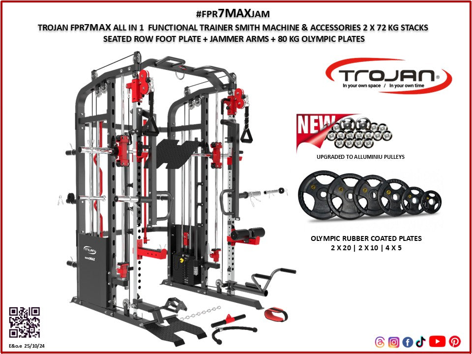 FPR7MAX Smith Trainer + 2x72 Kg Stacks, Leg Press, Jammer Arms & 80 Kg Plates